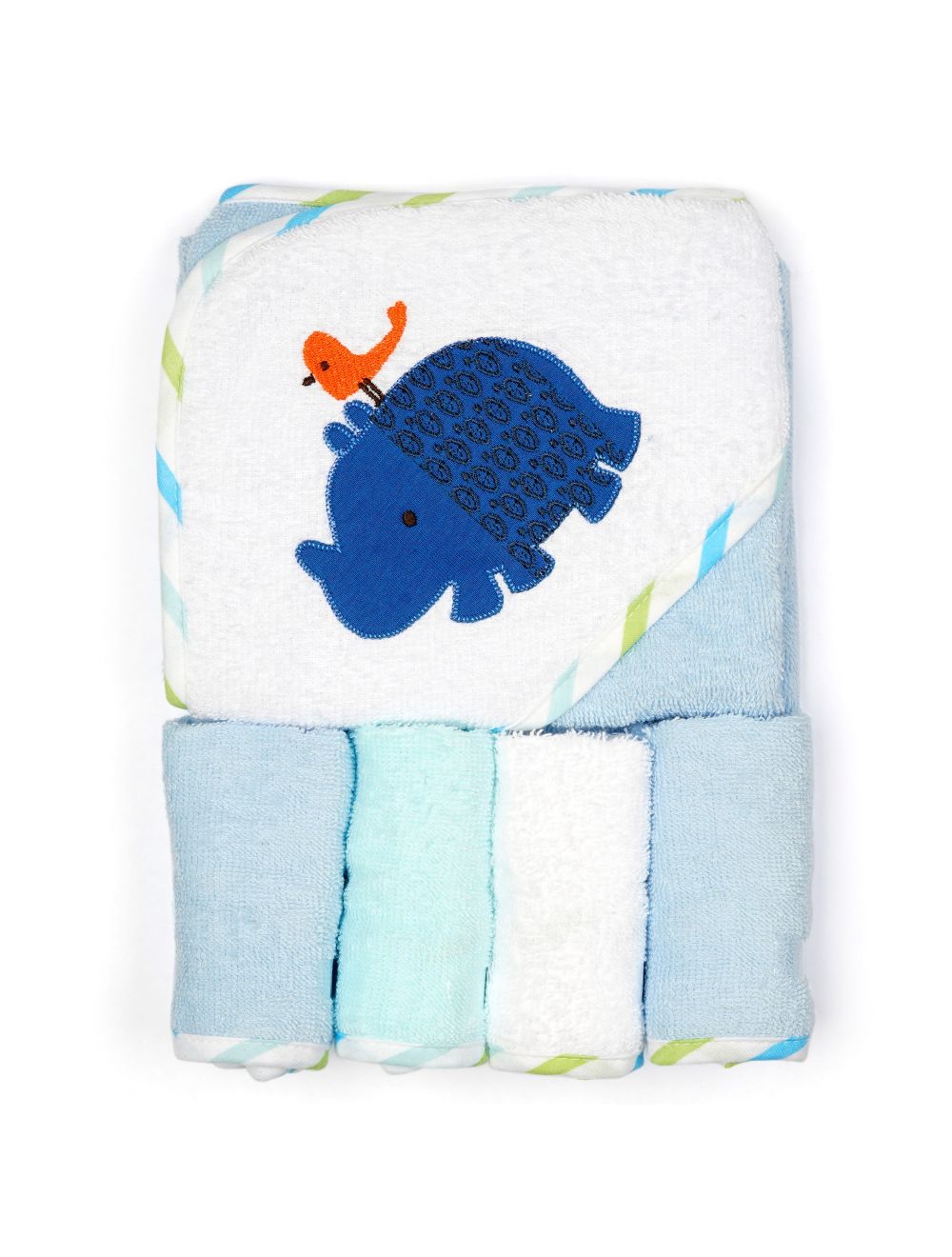 Little Sparks Baby Bath Towel With Washclothes Rhino Blue